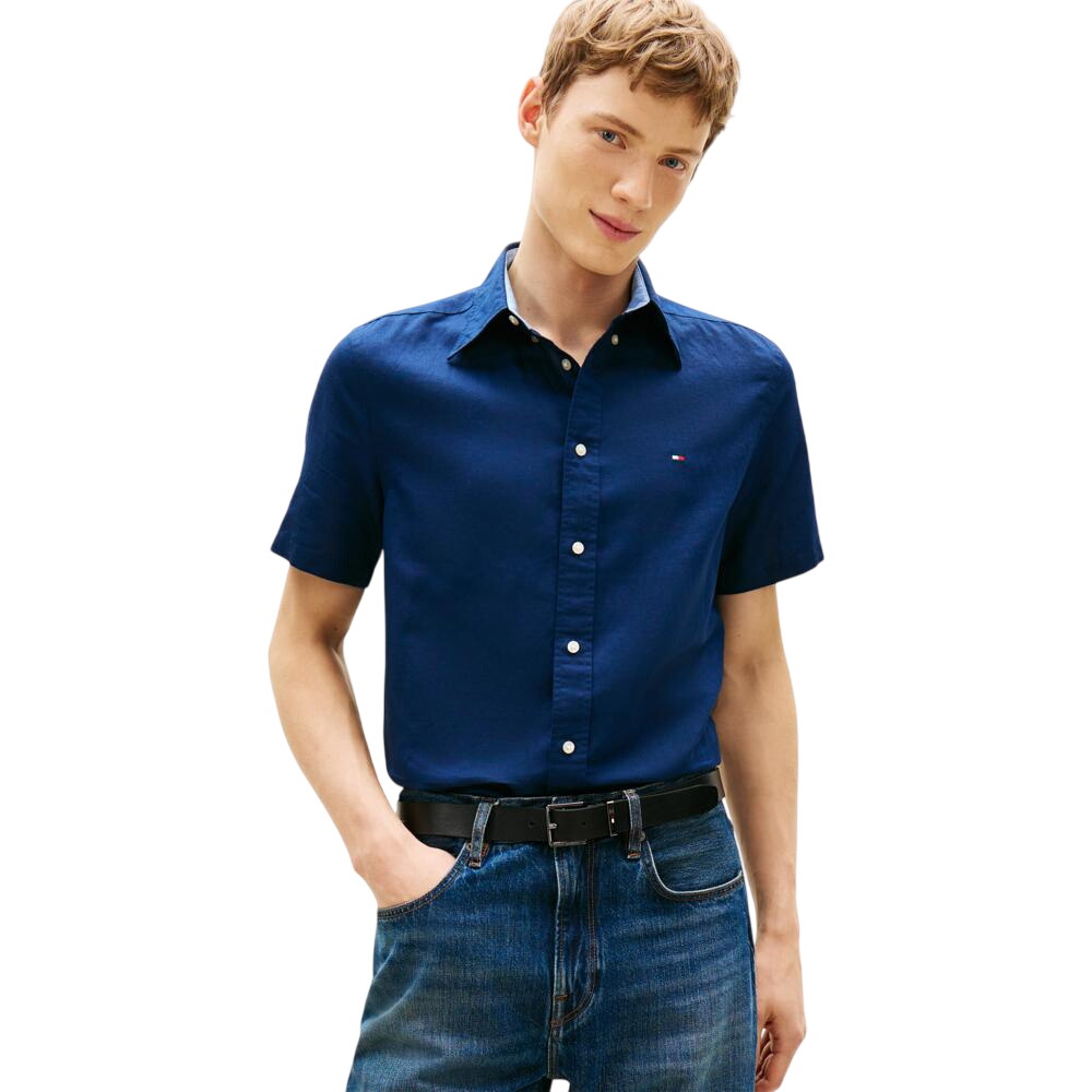 Tommy Hilfiger Regular Fit Linen Blend Short Sleeve Shirt